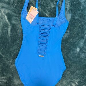 Blue one piece Michael knots bathing suit
